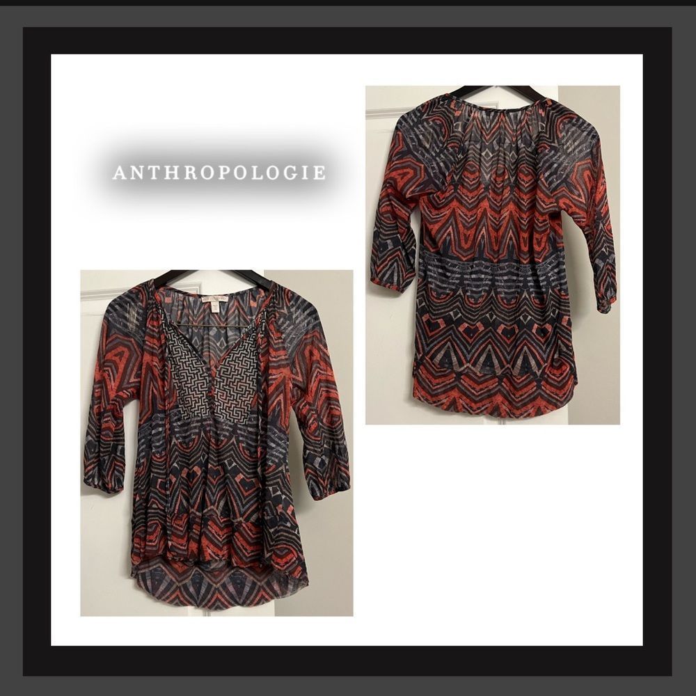 Anthropologie Weston Wear Semi-Sheer Bohemian Tie Front Stretchy Blouse Size XS